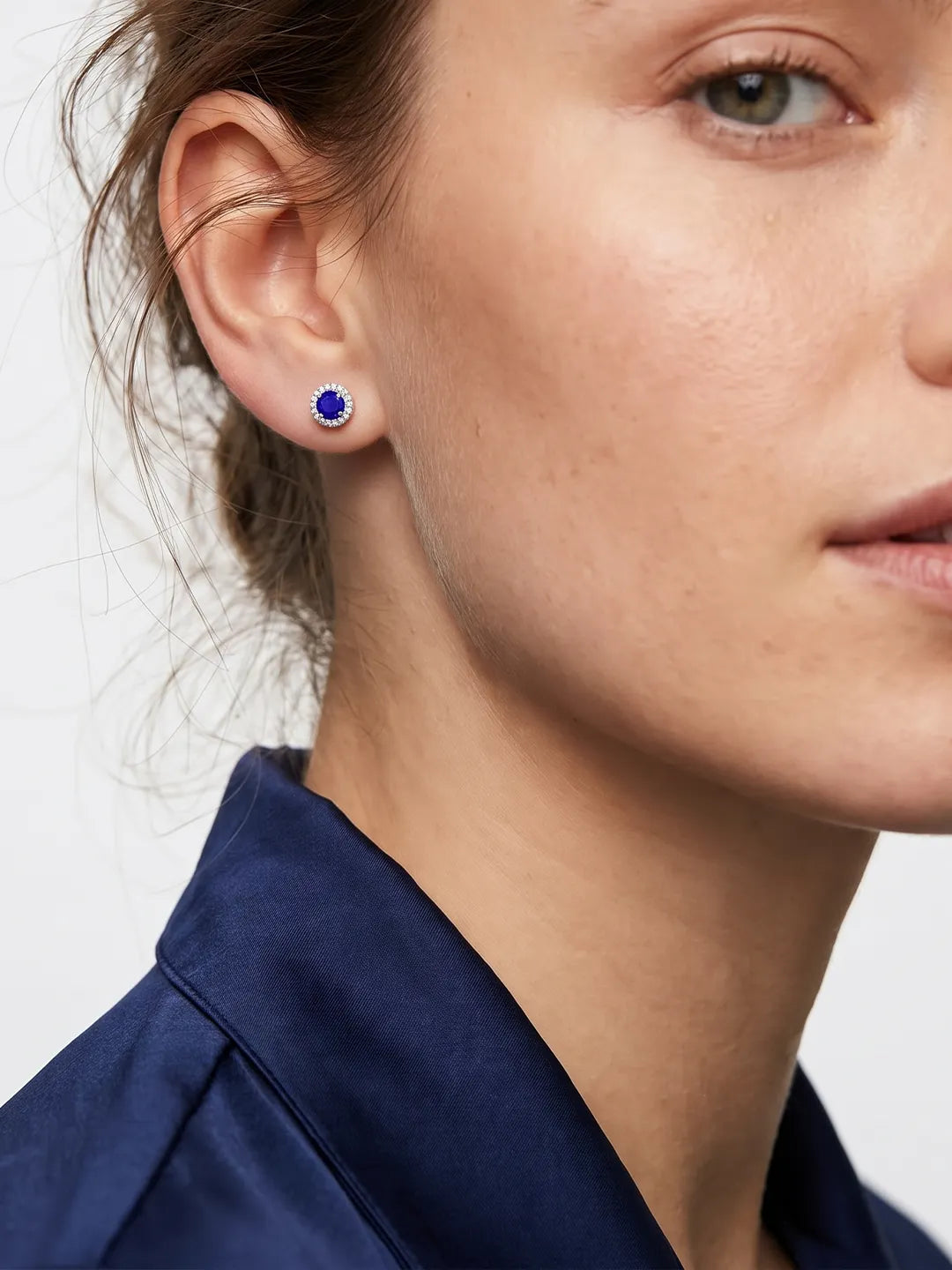 Sky Sapphire Classic Halo Stud Earrings