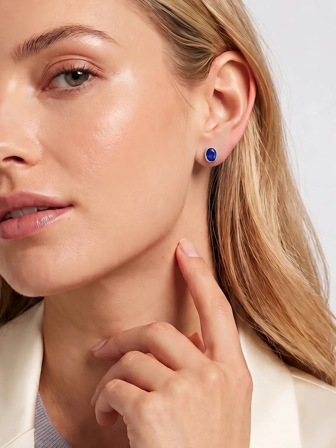 Moonlit Night Sky Sapphire Oval Cut Earrings