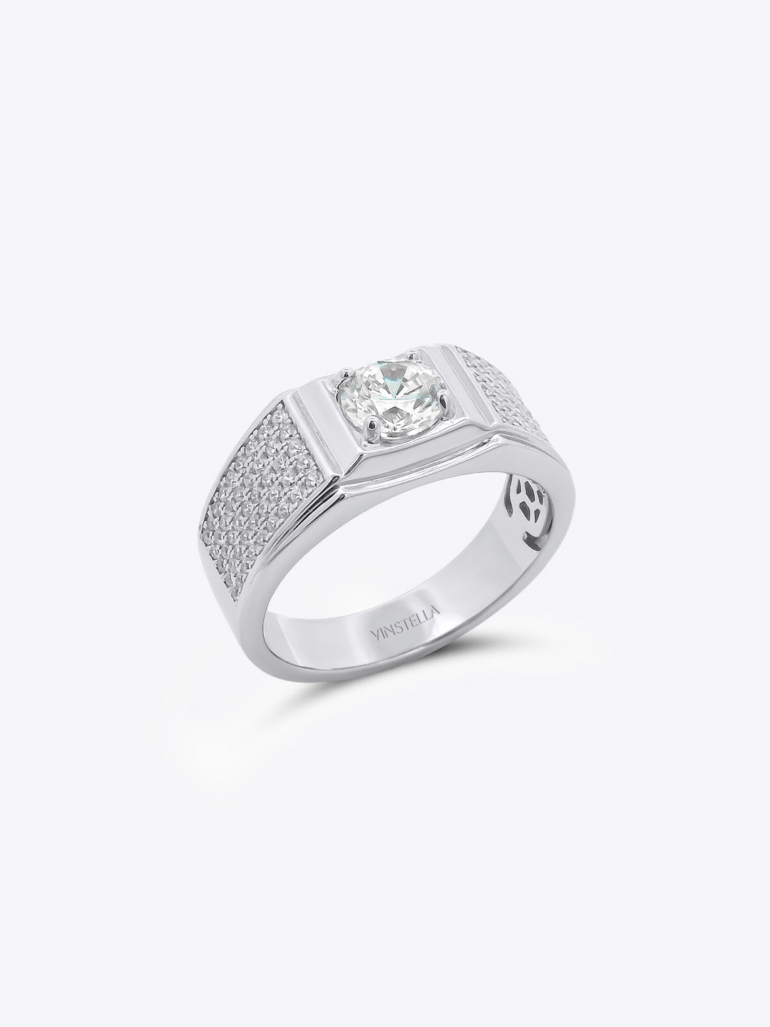 Pave Path Solitaire Men’s Ring