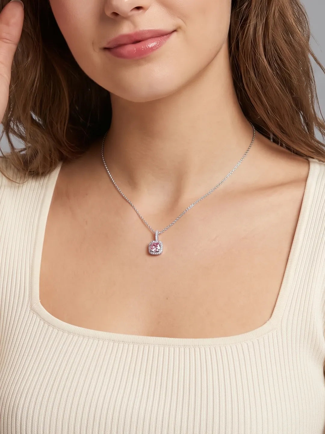Blush Allure Cushion Halo Pendant