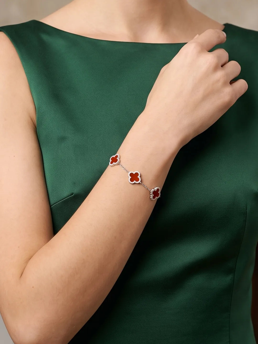 Lucky Trinket Pavé Clover Bracelet - Red Onyx