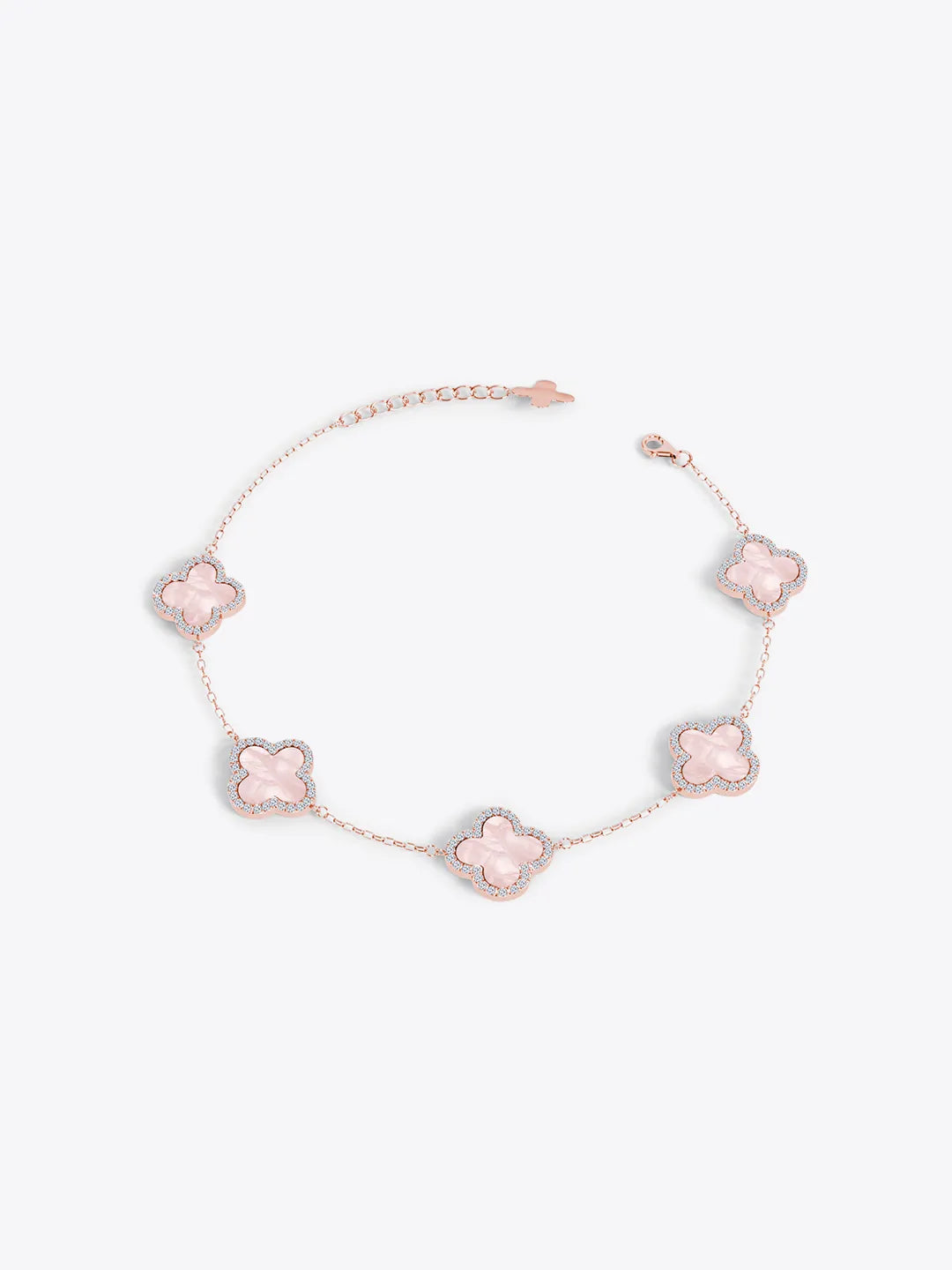 Lucky Trinket Pavé Clover Bracelet - Mother of Pearl (Rose Gold)