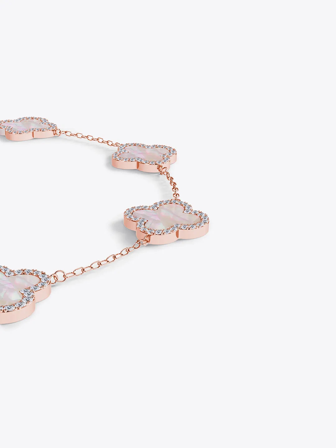 Lucky Trinket Pavé Clover Bracelet - Mother of Pearl (Rose Gold)
