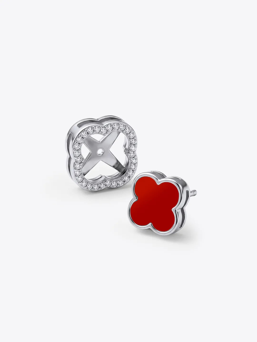 Lucky Trinket Pavé Clover Detachable Earrings - Red Onyx