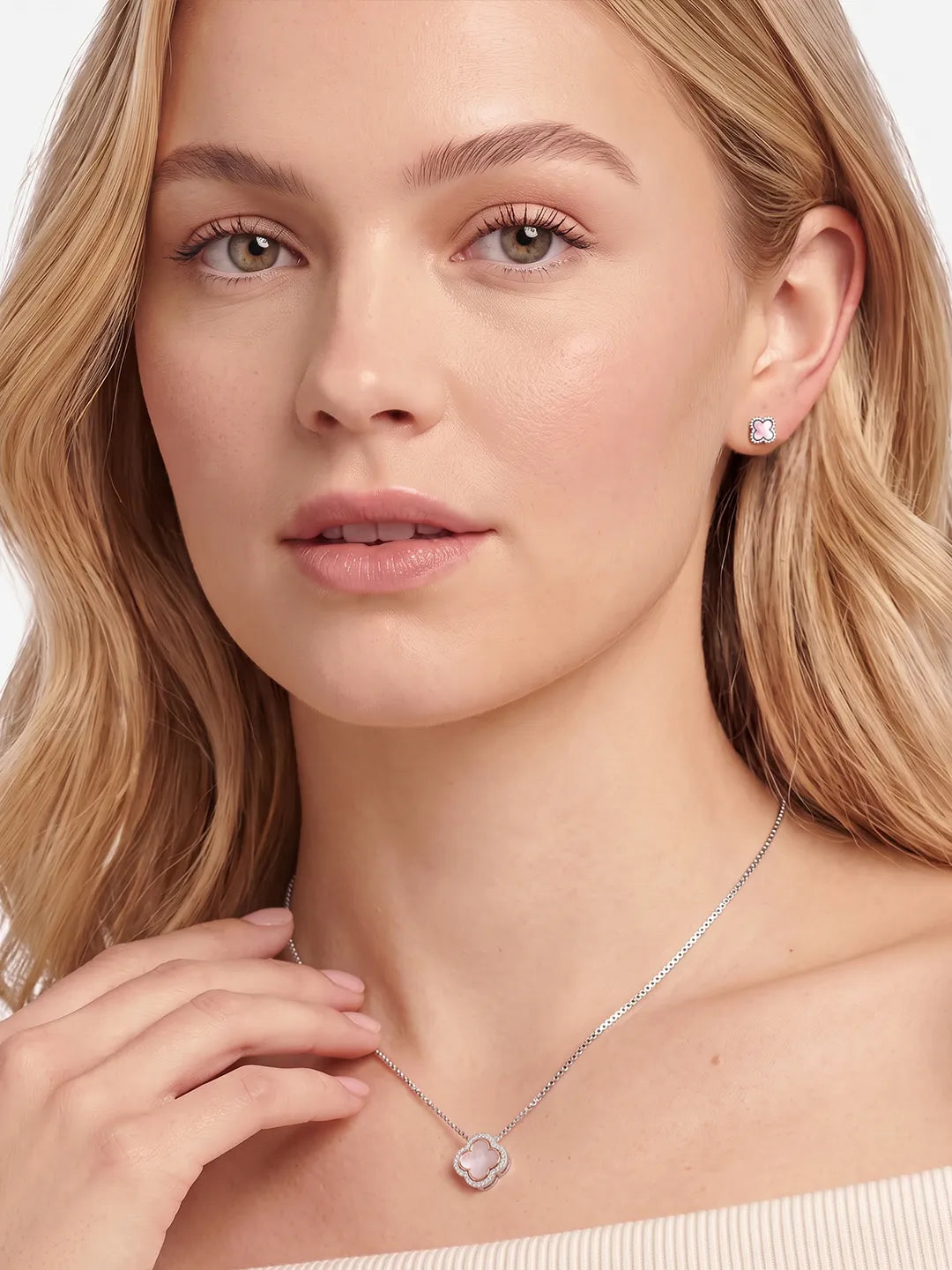 Lucky Trinket Pavé Clover Detachable Earrings - Mother of Pearl (Silver)
