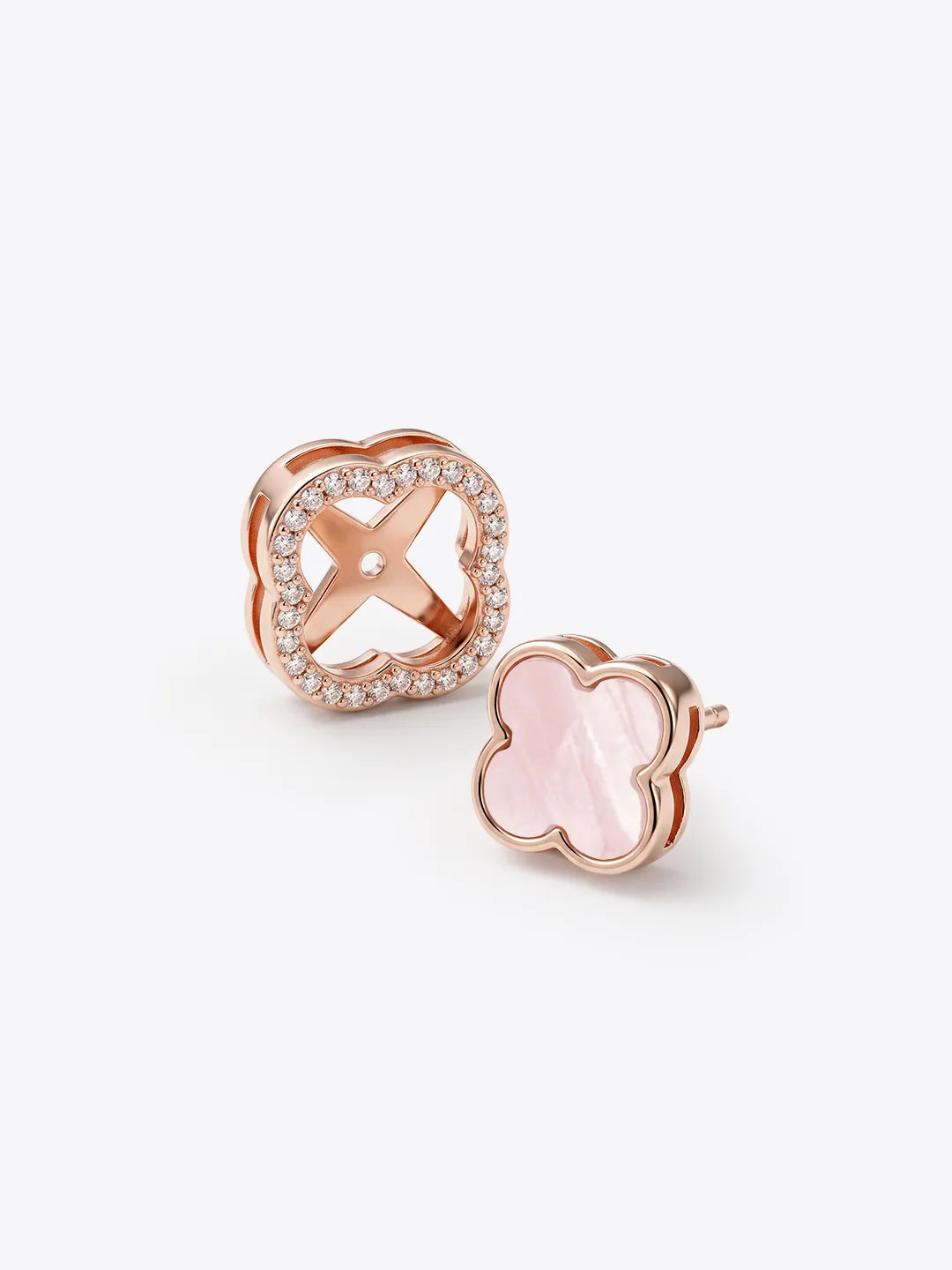 Lucky Trinket Pavé Clover Detachable Earrings - Mother of Pearl (Rose Gold)