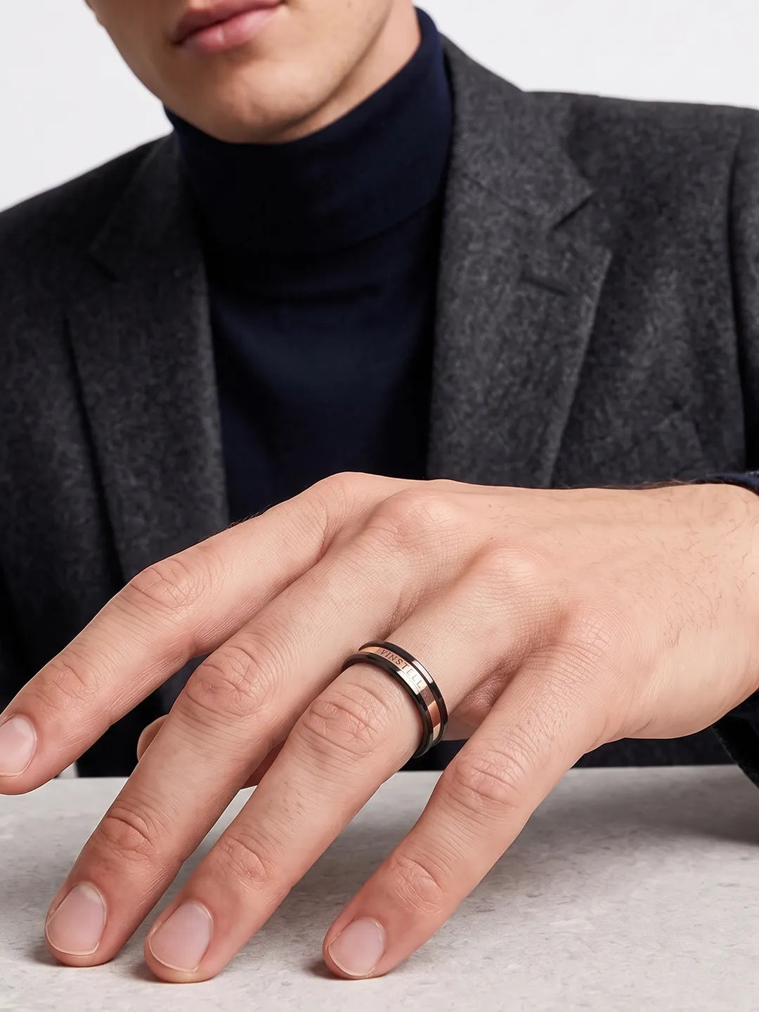 V Collection - V Maverick Ring (Rose Gold & Black)